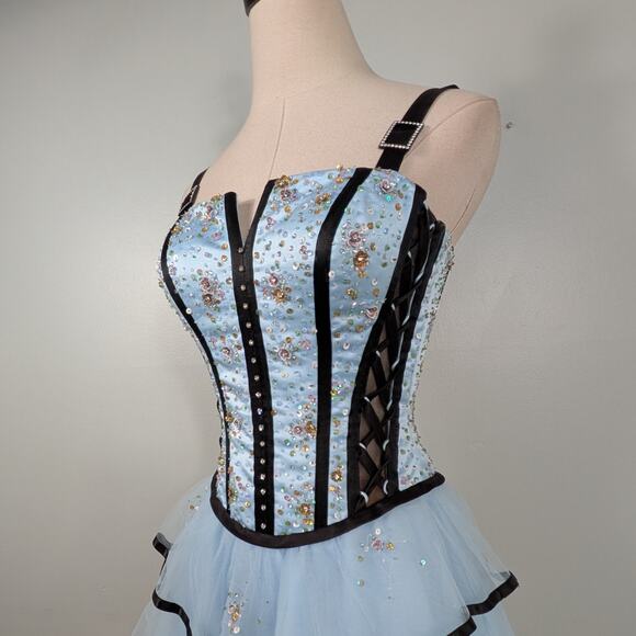 Vintage Prom Dress 2 Blue Maxi Ball Gown Y2K Fairy Princess Goth Corset Bead - Picture 6 of 16